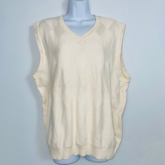 Club Room Mens L Sweater Vest Ivory Sleeveless Diamond Knit - Picture 2 of 10
